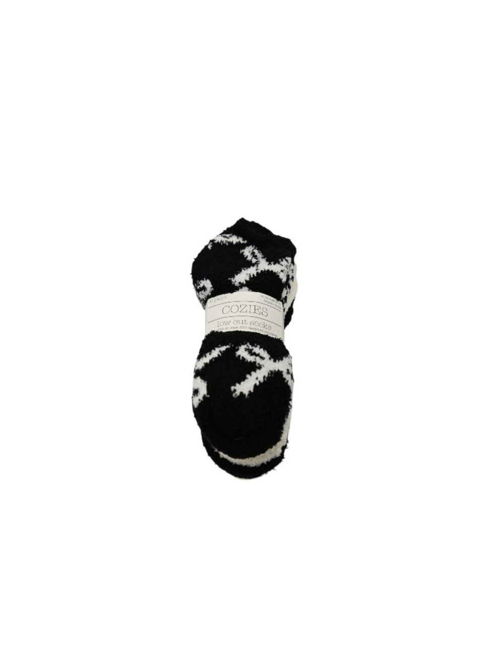 NIP Cozies 6 Pack Low Cut Fuzzy Socks Shoe Sz 4-10 Black White Super Soft Plush